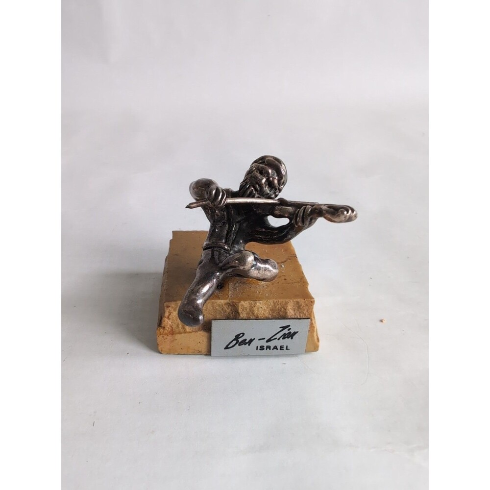 Vtg Ben Zion Judaica Figurine Sculpture Fiddler Israel 925 Sterling Silver